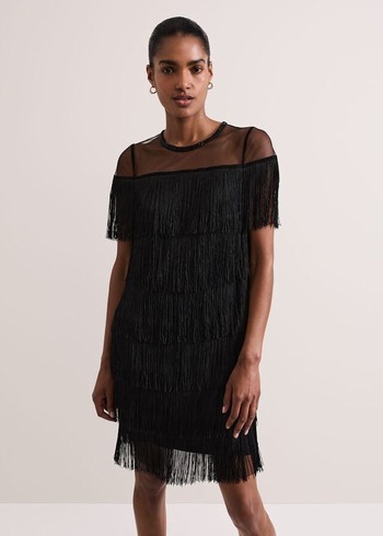 Phase Eight Viola Fringe Dress Black USA | 4235791-RJ